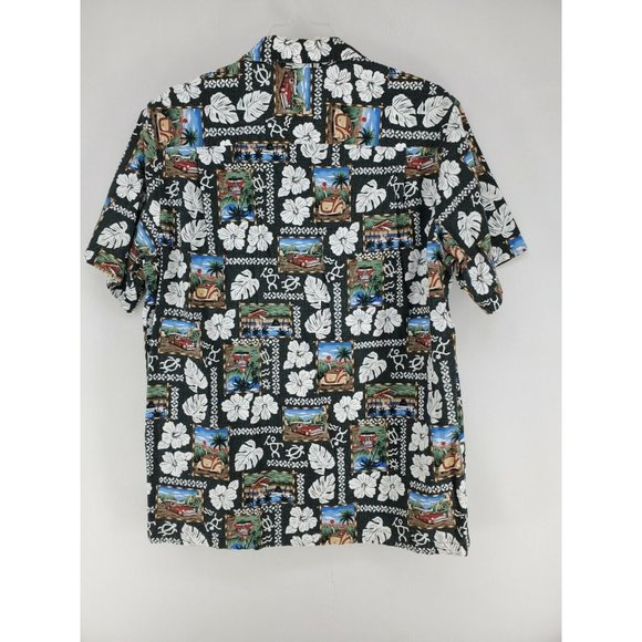 T.O. Hawaiian Designs Shirt Men's Size XL Black Cars Floral - Picture 3 of 7